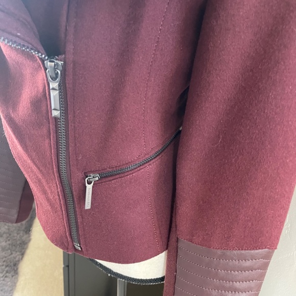 New Burgundy Wool and Fur Bomber Jacket - Picture 4 of 10